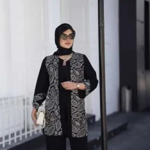 کت بلند شانتون خامه دوزی و نگین دوزی