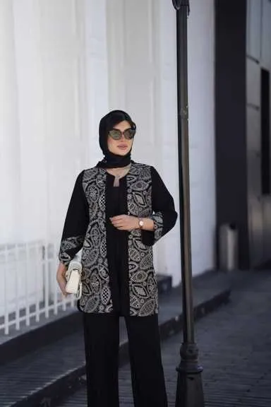 کت بلند شانتون خامه دوزی و نگین دوزی