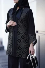 کت بلند شانتون خامه دوزی و نگین دوزی