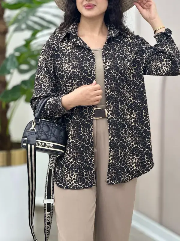 شومیز پلنگی با پارچه نخی پفکی جدید و جذاب - Image 11