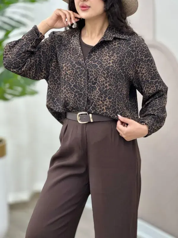 شومیز پلنگی با پارچه نخی پفکی جدید و جذاب - Image 5