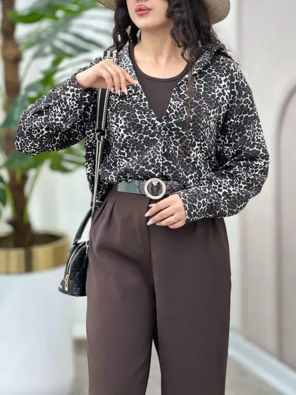 شومیز پلنگی با پارچه نخی پفکی جدید و جذاب - Image 9