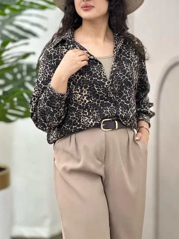 شومیز پلنگی با پارچه نخی پفکی جدید و جذاب - Image 10