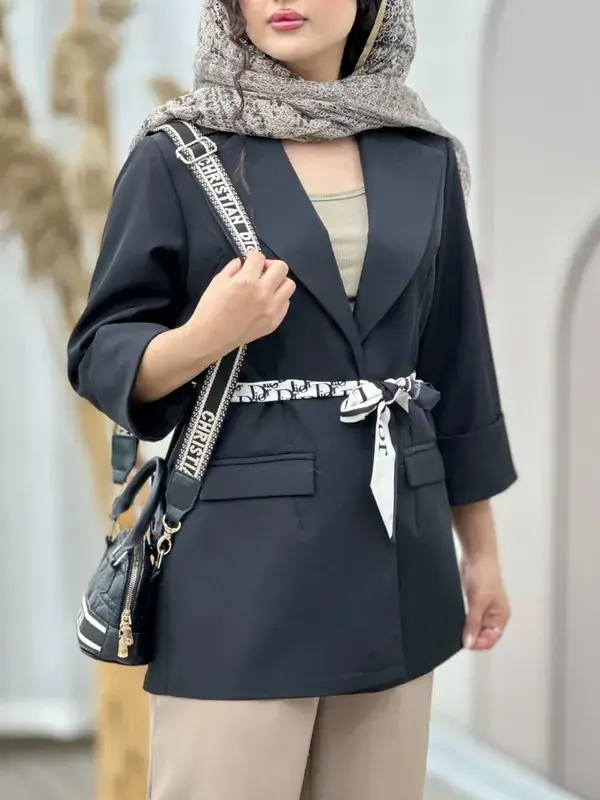 کت با کمربند دیور زنانه از کرپ هرمس وارداتی VENO
