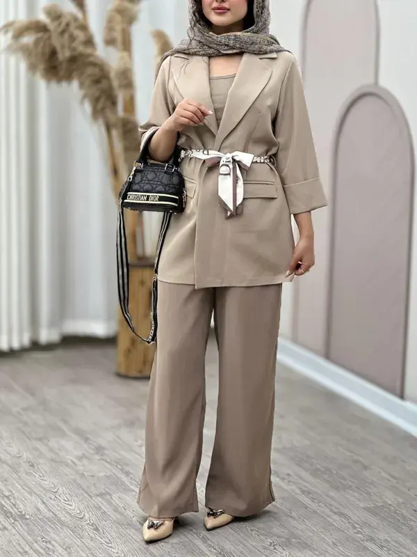کت با کمربند دیور زنانه از کرپ هرمس وارداتی VENO