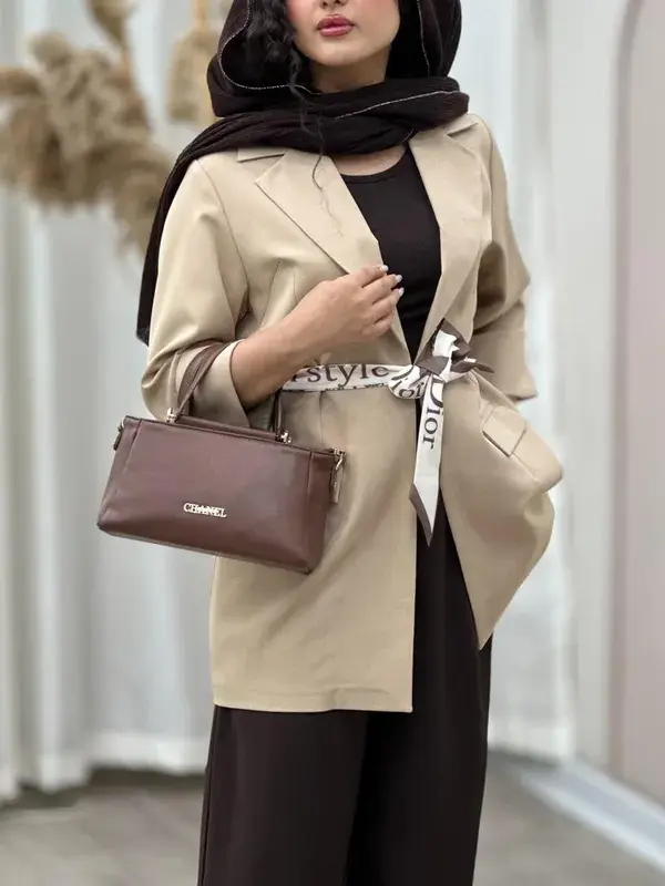 کت با کمربند دیور زنانه از کرپ هرمس وارداتی VENO
