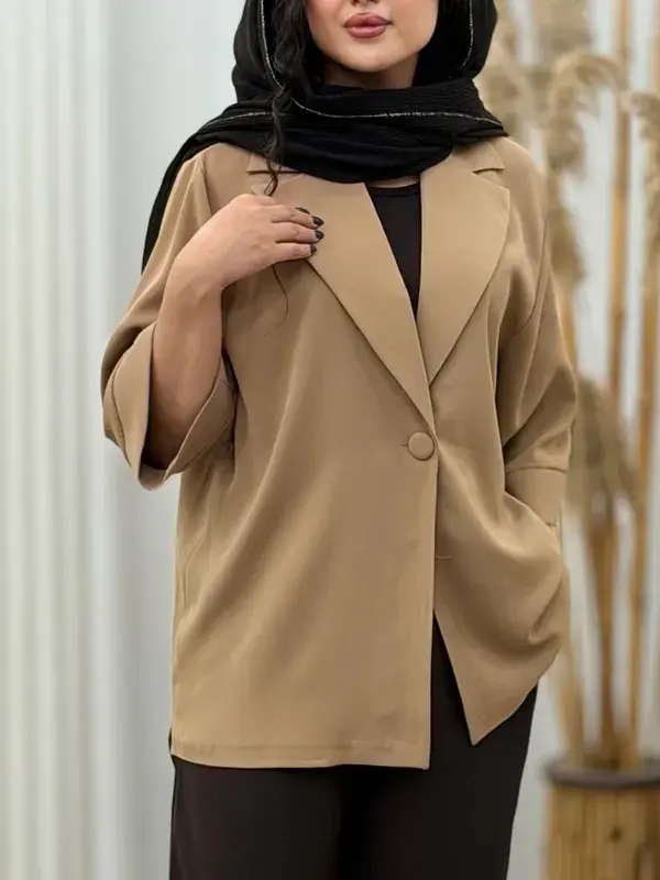 کت تک دکمه ریزشی کرم تیره
